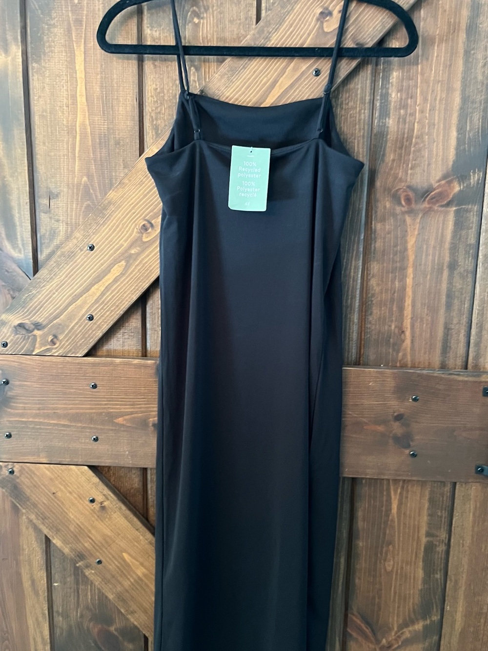 NWT- XS Black Slip Dress w Spaghetti Straps 100% polyester 17” slit down side - Picture 3 of 7